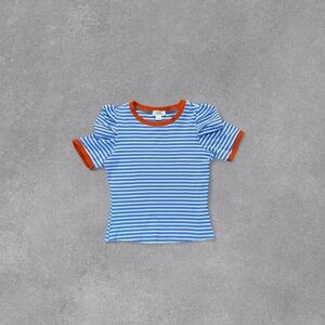 Anthropologie Blue and Orange Striped Top